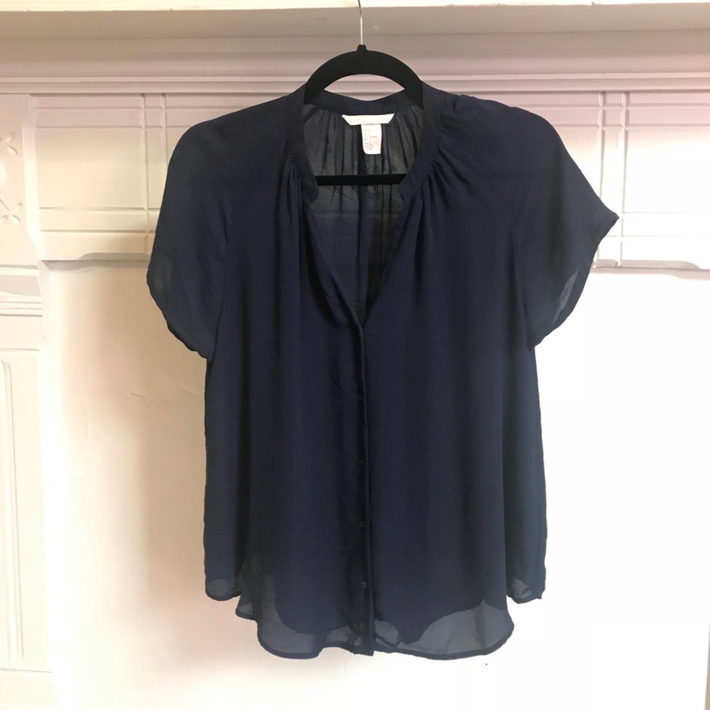 HM Navy Sheer Button Blouse